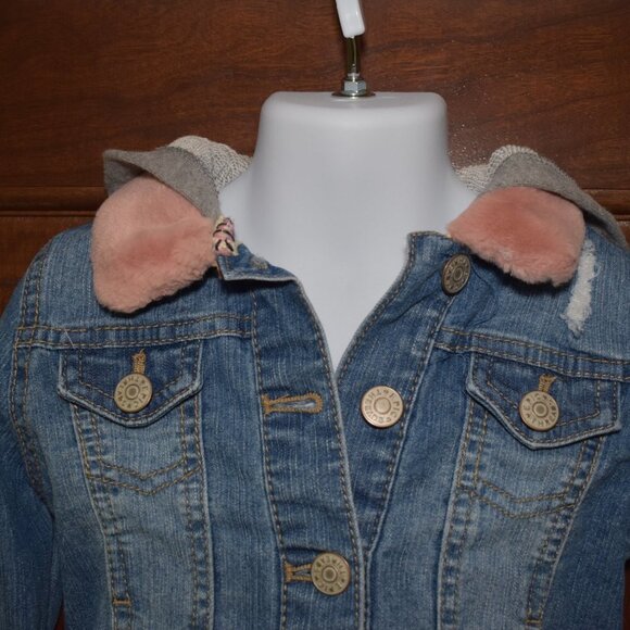 Girls Denim Jacket Hooded Size 3T Fur Collar - Picture 3 of 15